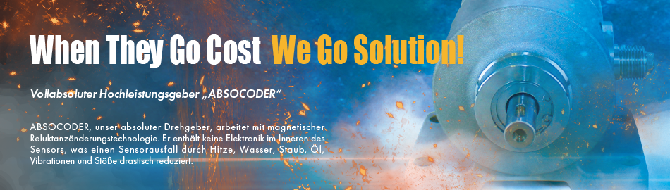 When They Go Cost We Go Solution! Vollabsoluter Hochleistungsgeber „ABSOCODER” ABSOCODER, unser absoluter Drehgeber, arbeitet mit magnetischer Reluktanzänderungstechnologie. Er enthält keine Elektronik im Inneren des Sensors, was einen Sensorausfall durch Hitze, Wasser, Staub, Öl, Vibrationen und Stöße drastisch reduziert.