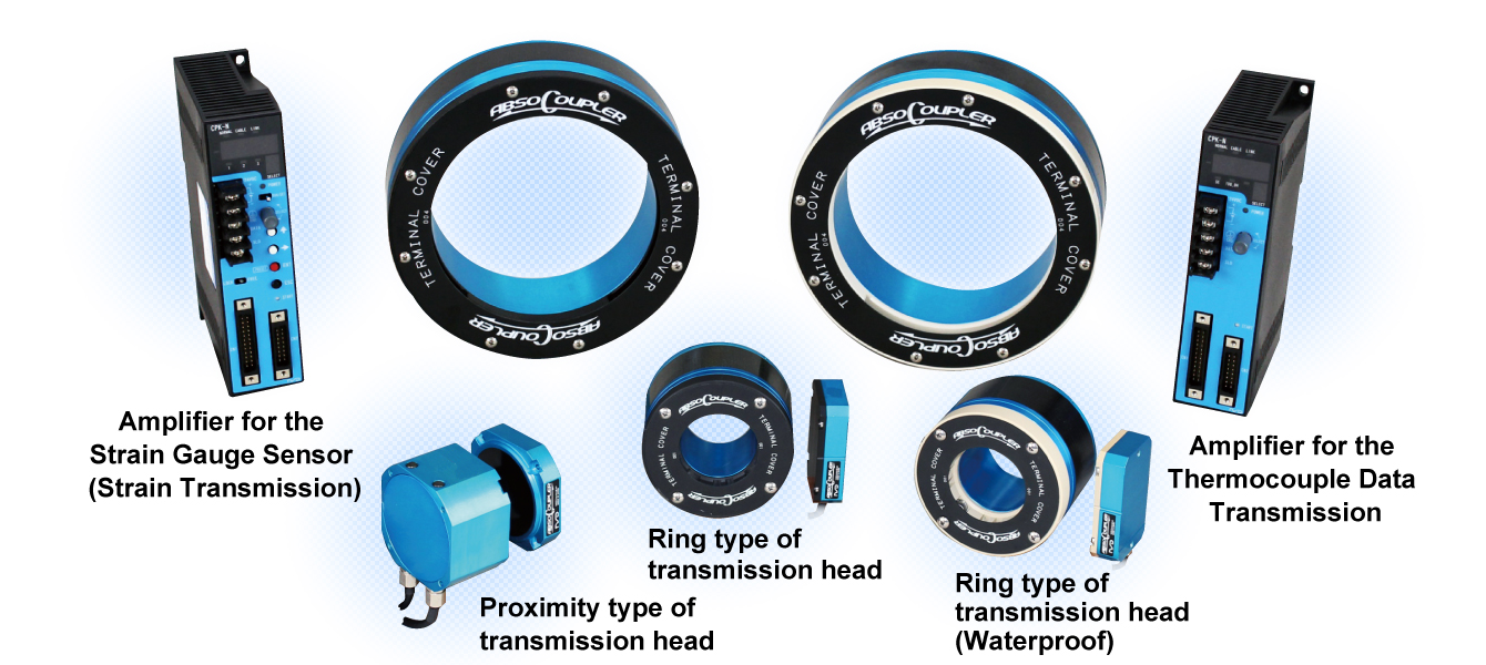 Amplifier for the Strain Gauge Sensor (Strain Transmission), Amplifier for the Thermocouple Data Transmission, Proximity type of transmission head, Ring type of transmission head, Ring type of transmission head (Waterproof)