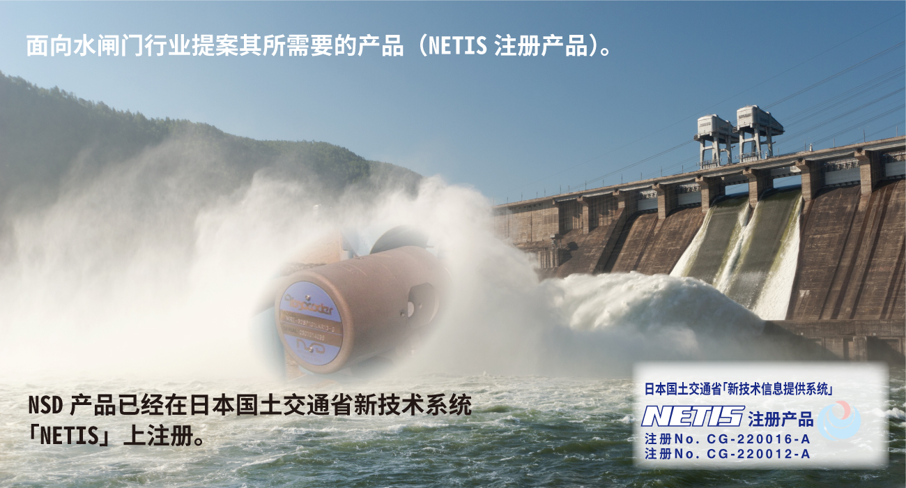 面向水闸门行业提案其所需要的产品（NETIS注册产品）。NSD产品已经在日本国土交通省新技术系统「NETIS」上注册。